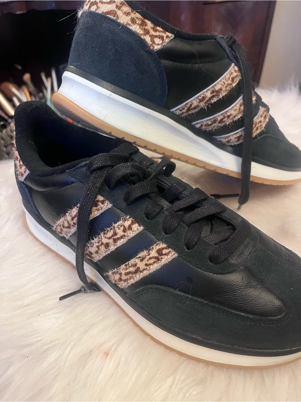 adidas Black Athletic Sneakers with Leopard-Print Stripes